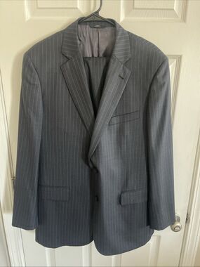 Brooks Brothers 346 Mens Wool Suit Dark Gray Blue Stripe Jacket 44L Pants 40x33